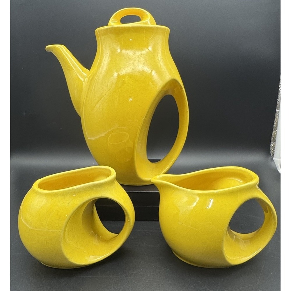 Beauceware Canada 2637 2638 Yellow Teapot Creamer Sugar Bowl Set MCM